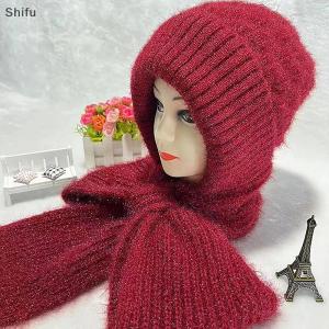 [ShiFu] Fashion Winter Women Novelty Hat And Scarf In One Piece Knited Caps Warm Casual Hat Scarf Set Women Caps Warmer Cycling Hat