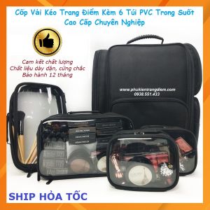 Cốp Kéo Vải Make Up Kèm 6 Túi Trong Suốt - Cao Cấp Chuyên Nghiệp - BH 12 Tháng