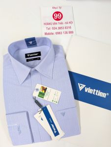 [Việt Tiến] Áo Sơ Mi Dài Tay - Regular (Suông) - Vạt Bầu - Kẻ ô màu xanh da trời