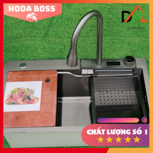 Chậu Rửa Bát 1 Hố Cao Cấp HODABOSS Hiển Thị Nhiệt Độ Chậu Rửa bát 1 Ngăn Lớn Kèm Vòi Lọc Nước Thác Nước rổ