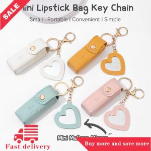 [COD] Solid Color Portable Lipstick Bags Wallet Keychain Mini Storage Bag For Women Lipsticks Protective Cover With Mini Makeup Mirror