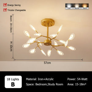 LANTU Gold Firefly LED Ceiling Light Chandelier with Tricolor G4 Blubs Lamp for Living Room Bedroom Study Room Kitchen Hotel Restaurant