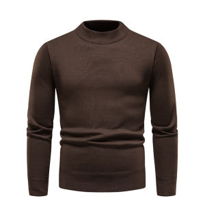 Mens Warm Sweater O-Neck Knitted Pullover Bottom Shirt Orange White Male Clothes Slim Fit Solid Black Brown Jumper Fleece Lined