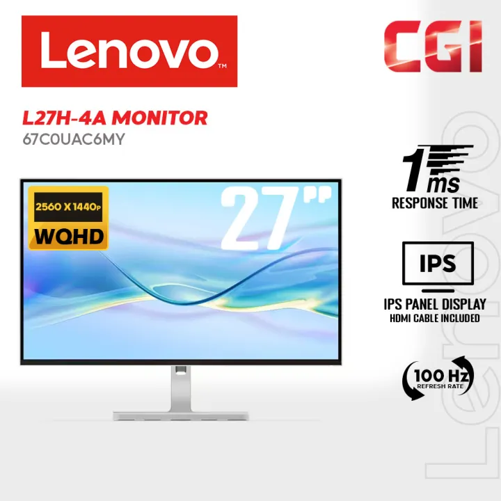 Lenovo 27" L27h-4A ( IPS, QHD, 100Hz, 1ms, HDR10, Integrated Speaker, USB-C PD ) Monitor