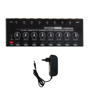 Bộ khuếch đại tai nghe stereo 8 kênh cực thấp Bộ khuếch đại âm thanh nhiễu tai nghe trong di động bộ chia có bộ chuyển đổi điện để ghi kiểm âm phòng thu nhạc
