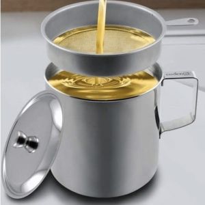 NEW ARRIVAL! Wadah Saringan Minyak foodgrade 1.3Lt / Hemat Tempat / Oil Pot Bahan Stainless Steel