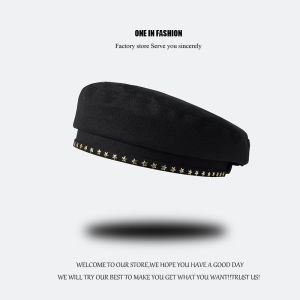 Bisa COD Topi Baret Wanita Dewasa Hitam Fashion Korea gaya  Motif Bintang Beret Perempuan Cap Lebar Kasual Selebgram Trend Artis Star