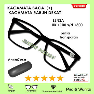 Kacamata FULL PLUS Frame Hitam Lensa Bening Anti Silau Engsel Per Pegas Khusus Baca Rabun Dekat PRIA DAN WANITA Ukuran (+)1.00 - (+)3.00
