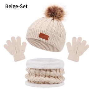 3PCs Children Gloves Hat Scarf Set Thick Warm Winter Beanie Scarf Gloves Winter Hat For kids