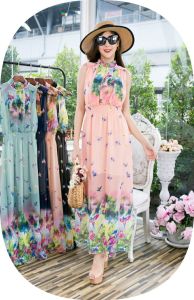 เดรสแม็กซี่ เดรสลายดอก เดรสคอมุก เรียบหรูดูหรู รุ่น1051