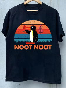 Noot Noot Pingu MenS Vintage Penguin Graphic T-Shirt - Black Retro NOOT NOOT Text Tee - Soft Breathable Cotton Shirt For Casual Everyday Summer Outfits - Loose Fit Crew Neck Top Relaxed Weekend Wear Whimsical Print Comfortable Material Streetwear Lov