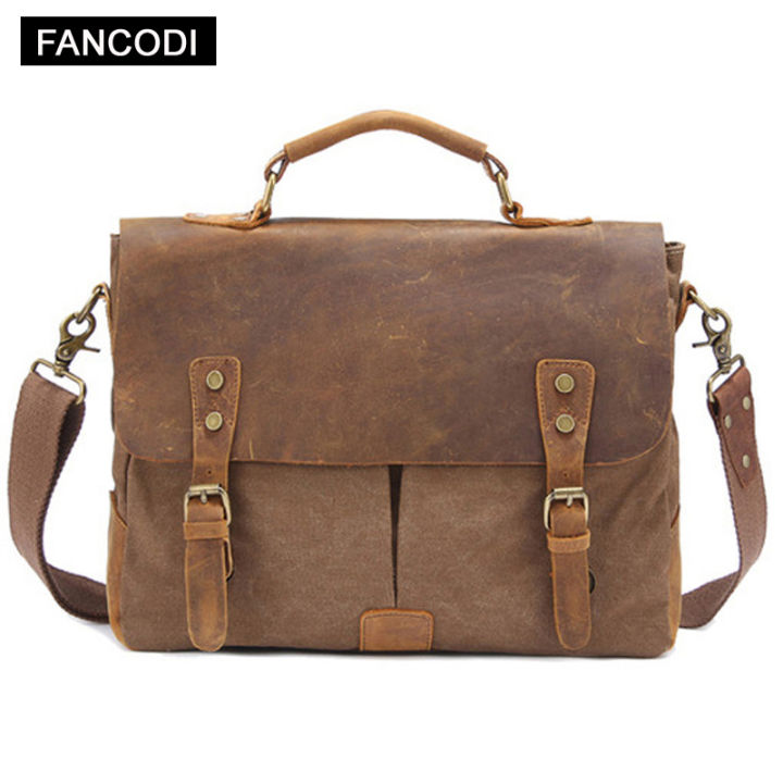 FANCODI Vintage Crossbody Bag Canvas Leather Shoulder Bags Men Messenger Bag men Leather Handbag Tote Briefcase Satchel Leisure Bag 6807 Lazada PH