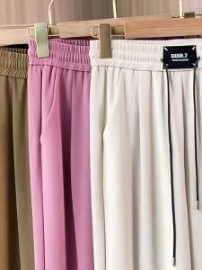 Spring Summer New Anti-Wrinkle Slimming Wide Leg Pants for Women Casual High Waist Loose Bandaged Narrow Straight Leg Pants