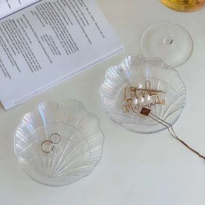 HENLI Glass Jewelry Display Plate Nordic Style Jewelry Organizer Ornament Storage Plate Creative Shell Shape Earrings Display Tray Girl Gift