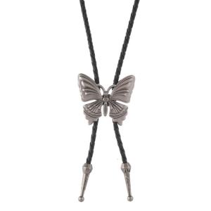 Mens Alloy Butterfly Pendant Bolo Tie Handmade Adjustable Leather Cord Necktie Necklace For Weddings And Special Event
