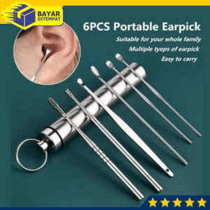 Alat Pembersih Telinga Korek Kuping Set 6 Biji Plus TABUNG Stainless