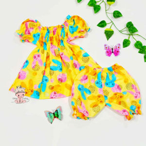 Cleine Tadita - Setelan Baju Bayi Perempuan Sabrina Kerut Kelinci allsize 1 tahun