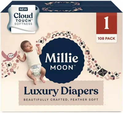 Millie Moon Luxury Diapers - (Size 1 and Count 108) White