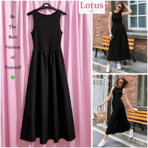 Lotus Đầm Maxi Dáng Dài Thanh Lịch  Váy Chữ A ôm eo Tôn Dáng Đi Chơi Đi Biển Du Lịch  Đầm Dài Sát Nách Cổ Thuyền Thoáng Mát  Đầm Corset Chân Váy Dài Màu Đen Cho Nữ