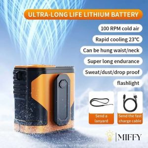 MF6 8000mAh Multifunctional Portable Waist Fan 10Speed Adjustable Hanging Neck Fan Strong Wind With Powerbank and LED Light Up to 40H Cooling Suitable for Outdoor Camping Trip
