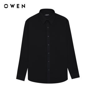 OWEN - Áo sơ mi nam dài tay Regular Fit AR240728D màu Đen chất liệu Lanatex