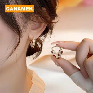 【CANAMEK】 Trendy Red Heart Hoop Earrings For Women Girls Korean Elegant Love Dangle Earrings Jewelry Gift