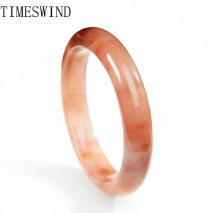 Sweet Cherry Pink Golden Silk Jade Bless Women Flat Bangle for Gift Fashion Jewelry with Certificate