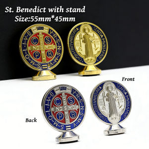 Ellebreen St. Benedict with Stand 55mm*45mm for Car Decoration Accessories Small Gift
