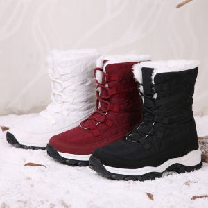 FECHENG Womens winter warm boots Snow boots natural fur 30% fashion boots suede leather womens warm plush shoes waterproof ankle boots 36-42