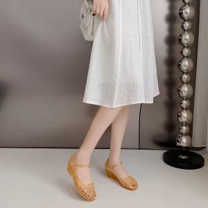 Free Shipping Korean Crystal Jelly Sandals Open-Toe Breathable Transparent Casual Chunky Heel Single-Strap High-Heeled Shoes
