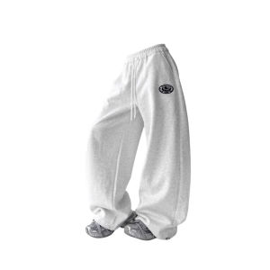 [Summer womens hip-hop wide-leg pants]กางเกงขากว้างลำลองปักตัวอักษรและตัวเลขย้อนยุคสำหรับผู้หญิงอเมริกันในช่วงฤดูร้อน