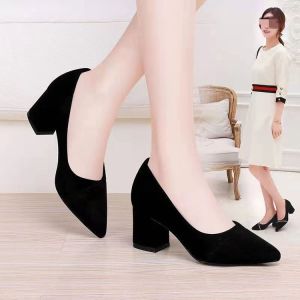 Free Shipping Pointed-Toe High Heels WomenS Single Shoes Chunky Heels Versatile Autumn 2026 Work Shoes Shallow-Toe Mid-Heel WomenS Shoes