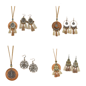 Fashionable Ethnic Style Neckchain and Drop Earrings Set Handmade Tassels Stylish Accessories for Women Girls