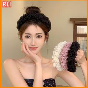 🔥🔥🔥ranghe ที่คาดผมผ้าโปร่งจับจีบเส้นด้ายตาข่ายผ้าโปร่งสำหรับผู้หญิงหมวกสำหรับล้างหน้ามีจีบสีล้วนอุปกรณ์เสริมผมอเนกประสงค์