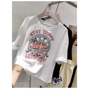 T SHIRT CROP STAY TRIPPY KAOS ATASAN WANITA COTTON COMBAD