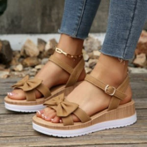 [Free Shipping] New Summer Collection: WomenS Plus-Size Casual Beach Sandals With Double Straps A Back Strap And A Thick Platform Wedge Heel