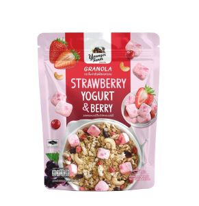 กราโนล่า ธัญพืชอบกรอบ รสสตรอเบอร์รี่โยเกิร์ตและเบอร์รี่ Younger farm ยังเกอร์ ฟาร์ม Strawberry yogurt  and berry 200 กรัม สูตรน้ำตาลน้อย แคลต่ำ Vegan อาหารเช้าสุดคลีน
