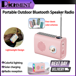 RICHMENT Mini Portable Bluetooth Speaker with FM Radio BT U Disk TF Card Playback Very Long Endurance Compact Wireless Stereo Sound Box