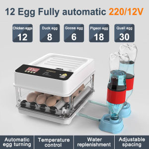 12/24/36/48/64/130 Eggs Fully Automatic Intelligent Digital Incubator Chicken Poultry Hatcher 220V/12V Dual Power Supply Hatcher Brooder with Temperature Control and Auto Turning for Hatching Chicken Duck Goose Quail Birds Incubators for Farm