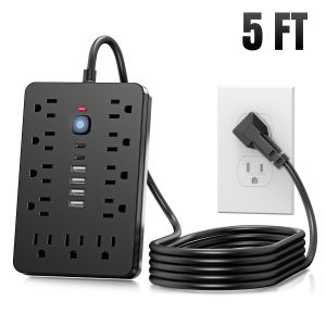 CHIEFWAY 17-IN-1 Flat Plug Power Strip Extension Cord with 11 AC Outlets/ 4USB A /2 Typc CSurge Protector
