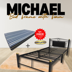 STURDY MICHAEL METAL BED FRAME WITH POWDER COATED FINISH & FOAM SPLIT TYPE DESIGN - MANWELL