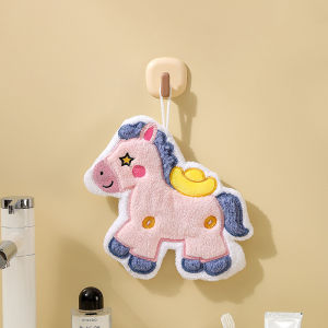 Cartoon Cute New Year Pony Hand Towel Coral Fleece Home Kitchen Bathroom Towel Thickened Hanging Absorbent Towels