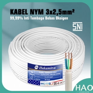 Kabel NYM 3 x 25mm 50 Yard Full / Kabel Listrik Tembaga Murni PVC SNI / Mrek Hakamitsu