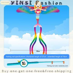 YINSI 2025 New Kids Handheld Fishing Rod Kite With Tails Outdoor Interactive Toy For Fun Parent Child Activities