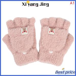 XYJ Flash Sale Home Mùa đông phụ nữ nửa ngón tay Flip-Top Găng Tay sinh viên dễ thương Cô gái phim hoạt hình ấm áp thoải mái mềm mại phong cách dày đan găng tay
