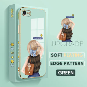 Hontinga Casing Case For OPPO Reno 7 Reno7 5G Case Fashion Cute Hat Girl Luxury Chrome Plated Soft TPU Square Phone Case Full Cover Camera Protection Anti Gores Rubber Cases For Girls