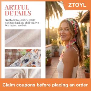 【ZTOYL】 Versatile Long Plaid f Korean Mesh Lace Lightweight Floral Print Shawl for Ladies Daily Wear