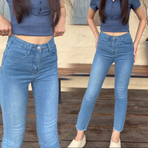 💥สินค้ามีพร้อมส่ง💥 ส่งเร็ว 🌷 กางเกงยีนส์ผู้หญิง  เอวสูง ยืด ทรงเดฟ ขาเต่อ มี 2 สี กางเกงผู้หญิง สวมใส่สบาย