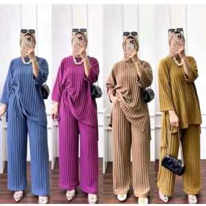 GRATIS ONGKIR ONE SET HORNET KNIT SETELAN BAJU DAN CELANA WANITA PANJANG