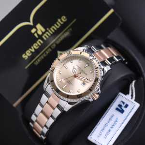 Original Jam tangan wanita seven minute - Model analog - Tanggal aktif - Rantai stainless - Mewah elegan - Bayar ditempat